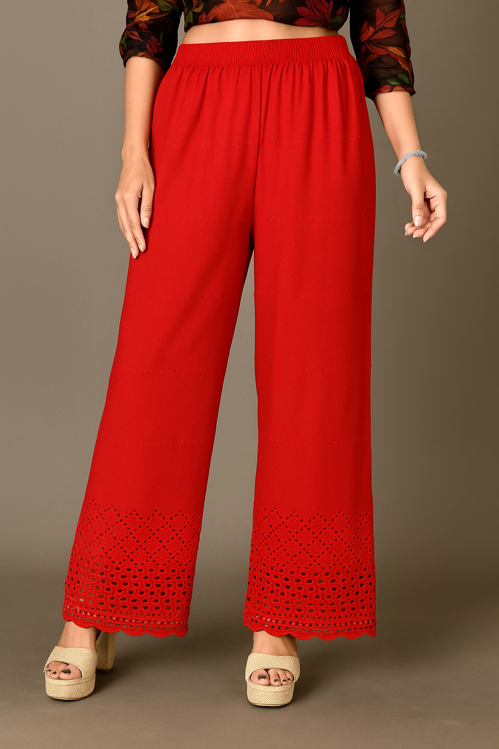 Red Schiffli Embroidered Palazzo