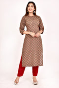 Grey Brown Floral Print Straight Kurta