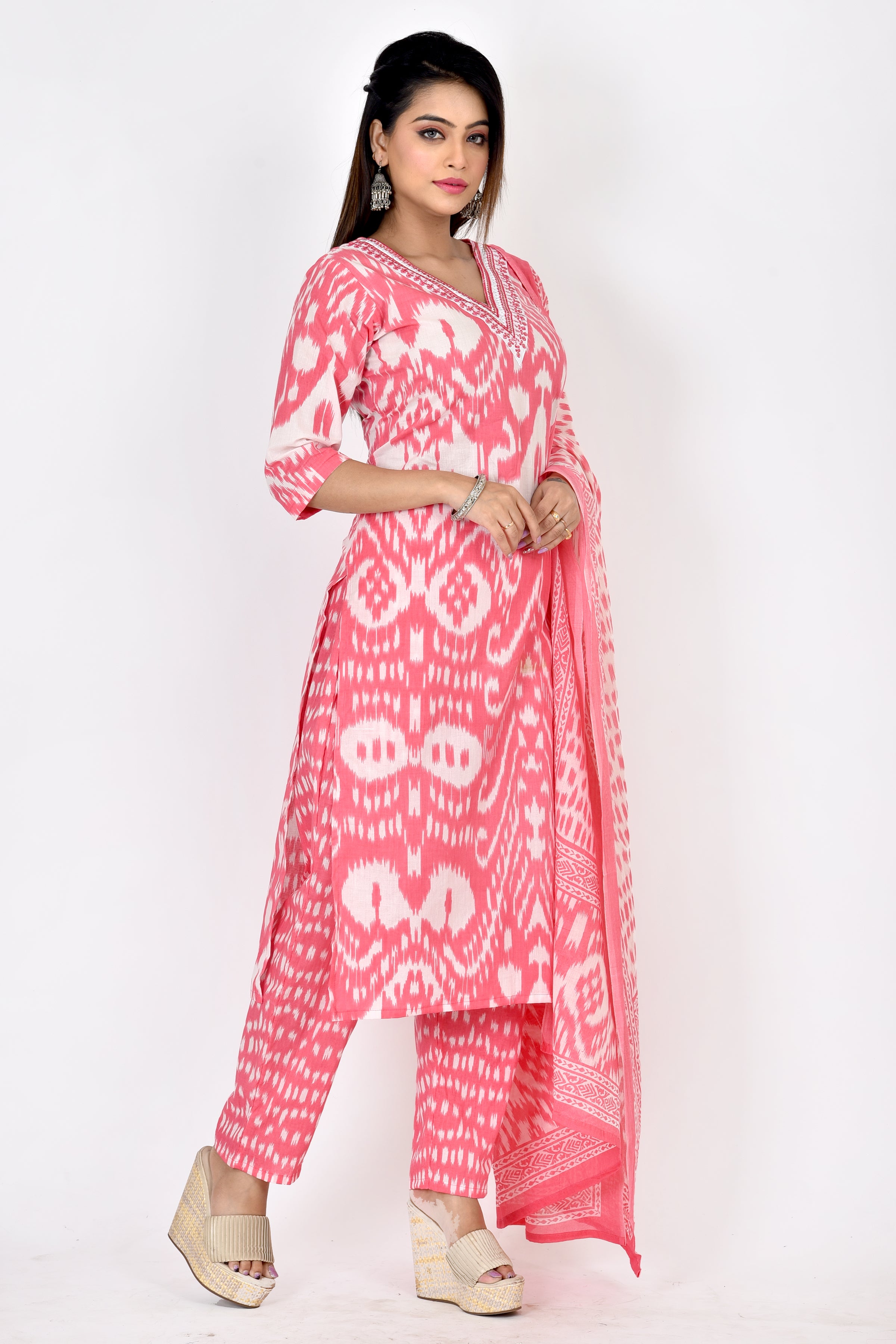 Pink Embroidered Kurta With Pant & Dupatta