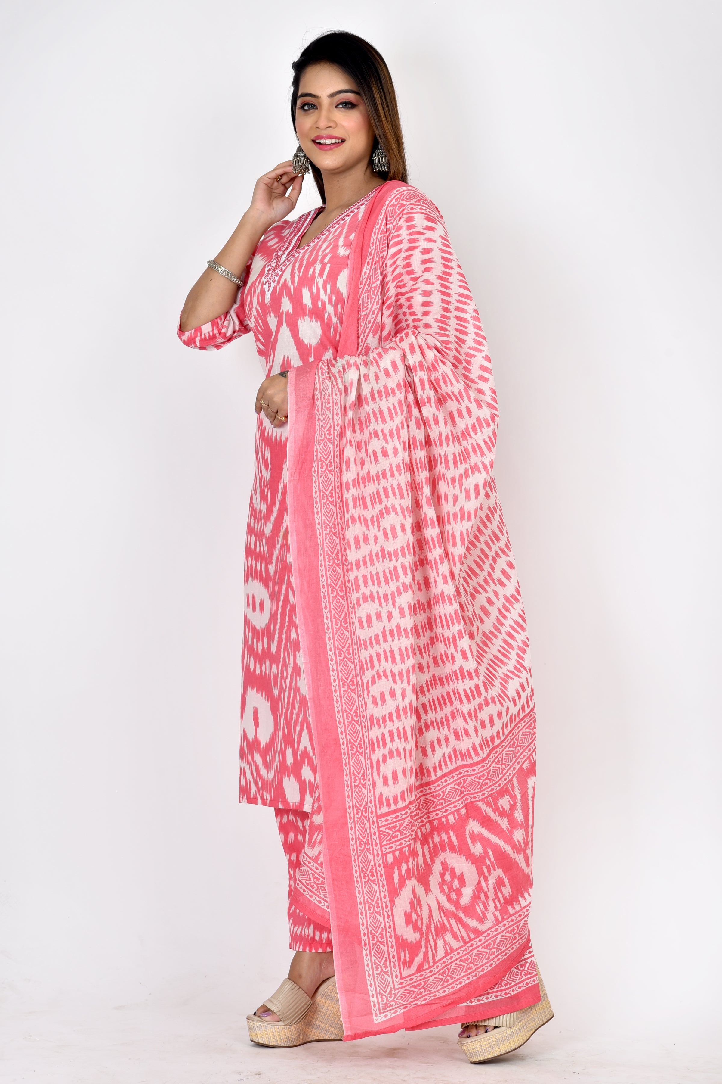 Pink Embroidered Kurta With Pant & Dupatta