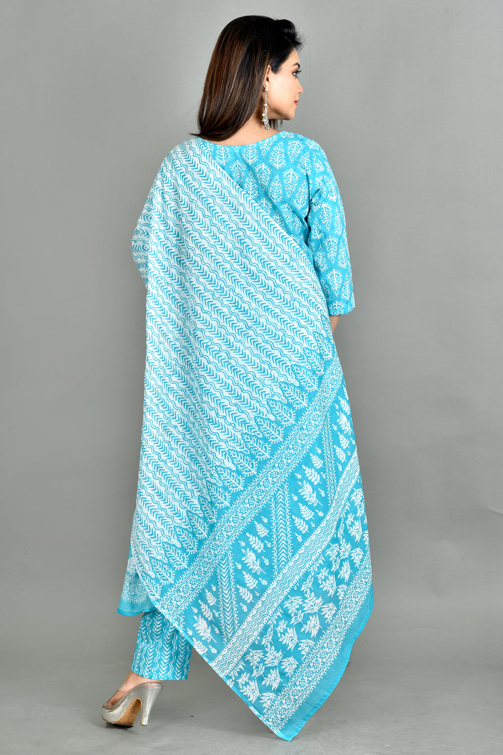 Aqua Blue Embroidered Kurta With Pant & Dupatta
