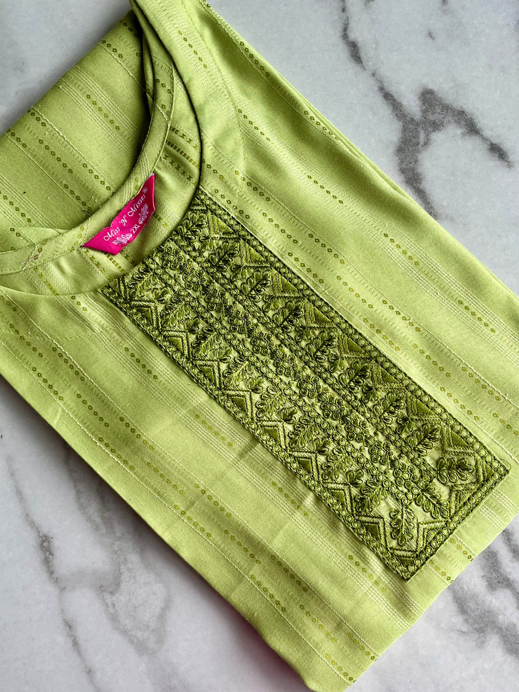 Lime Green Geometric Embroidered Straight Kurta