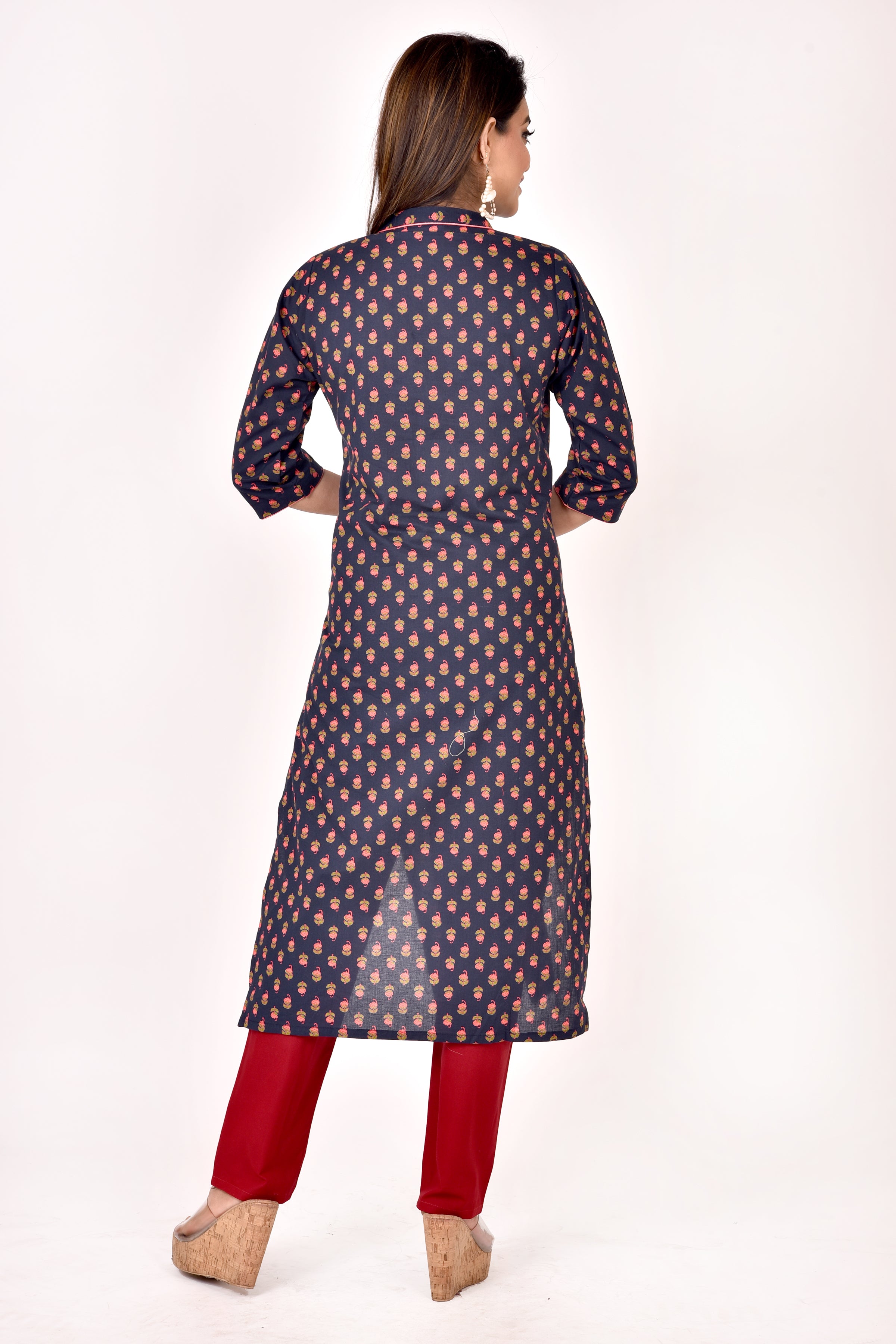 Blue Floral Print Straight Kurta