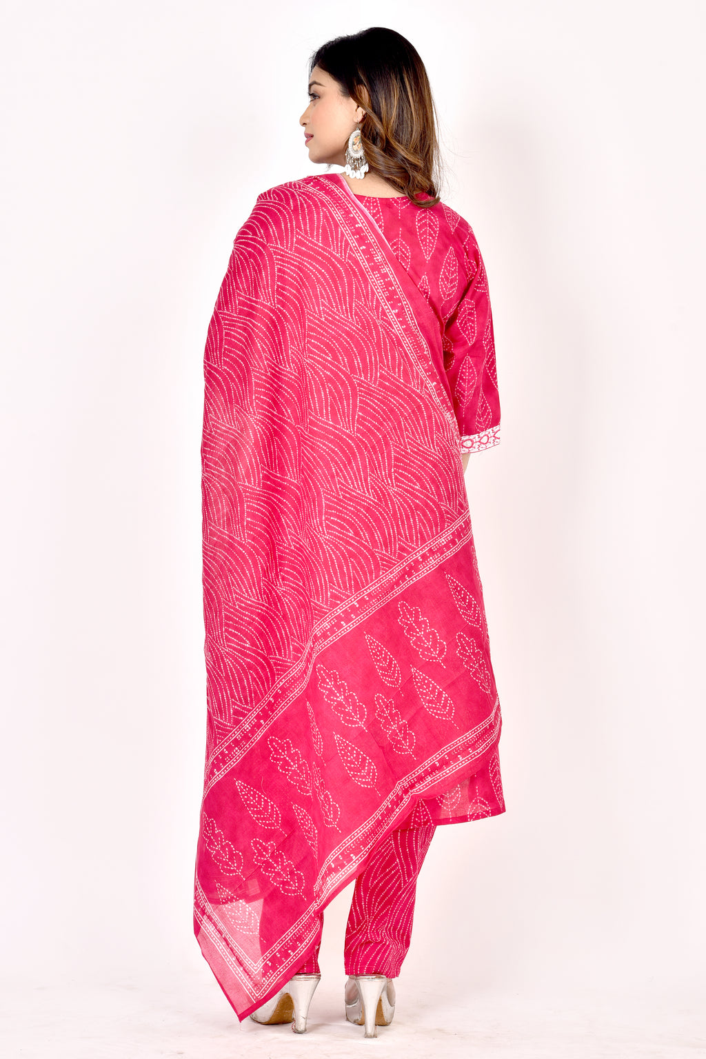 Magenta Pink Embroidered Kurta With Pant & Dupatta