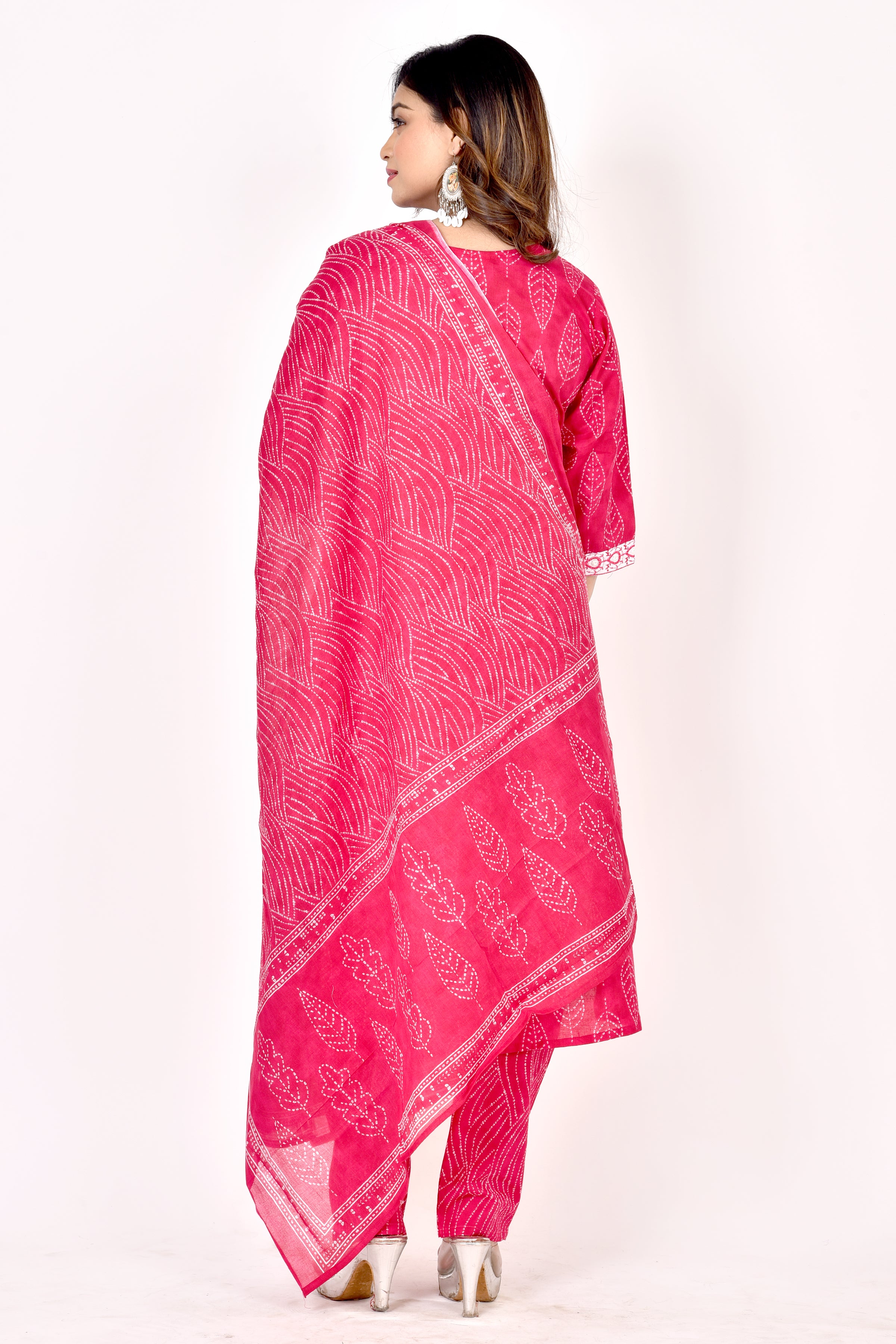 Magenta Pink Embroidered Kurta With Pant & Dupatta