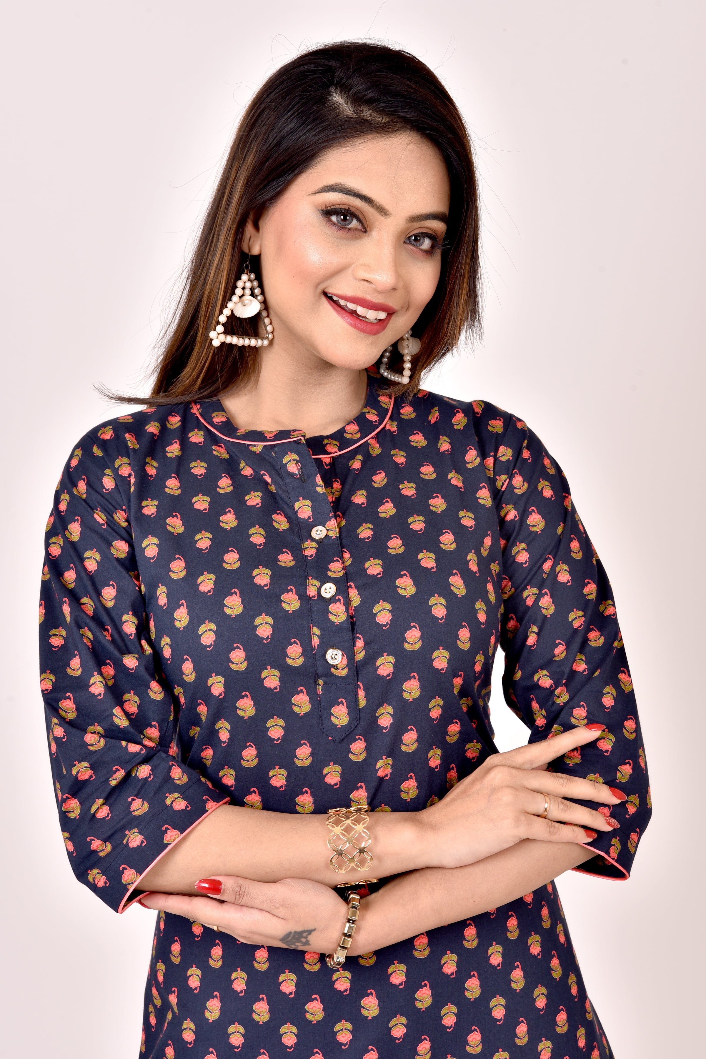 Blue Floral Print Straight Kurta