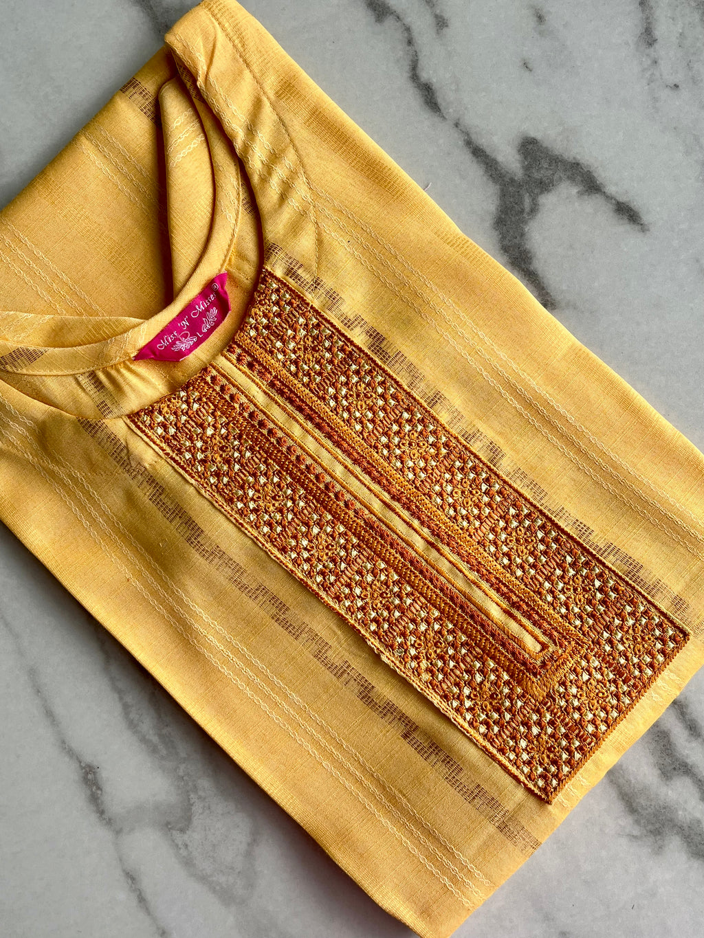 Yellow Geometric Embroidered Straight Kurta