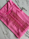 Pink Geometric Embroidered Straight Kurta