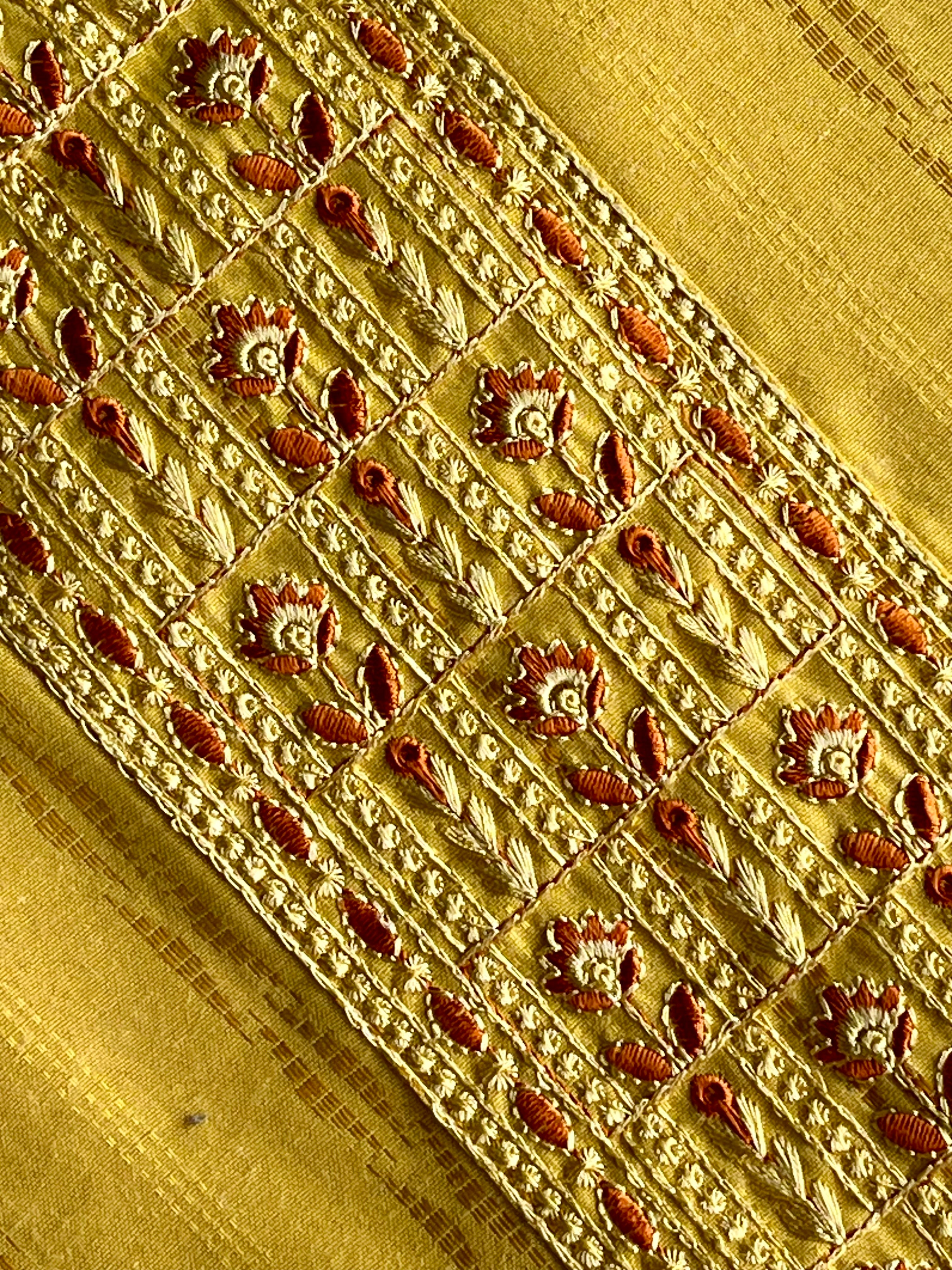 Yellow Floral Embroidered Straight Kurta