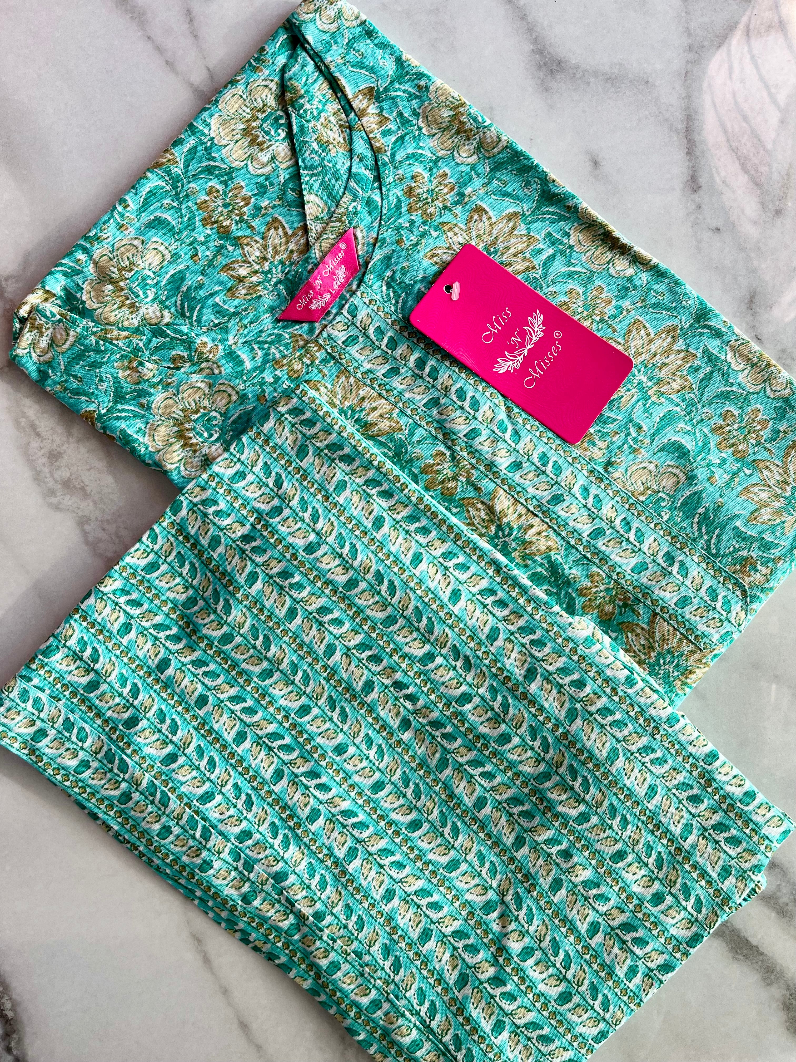 Green Floral Print Kurta With Pant