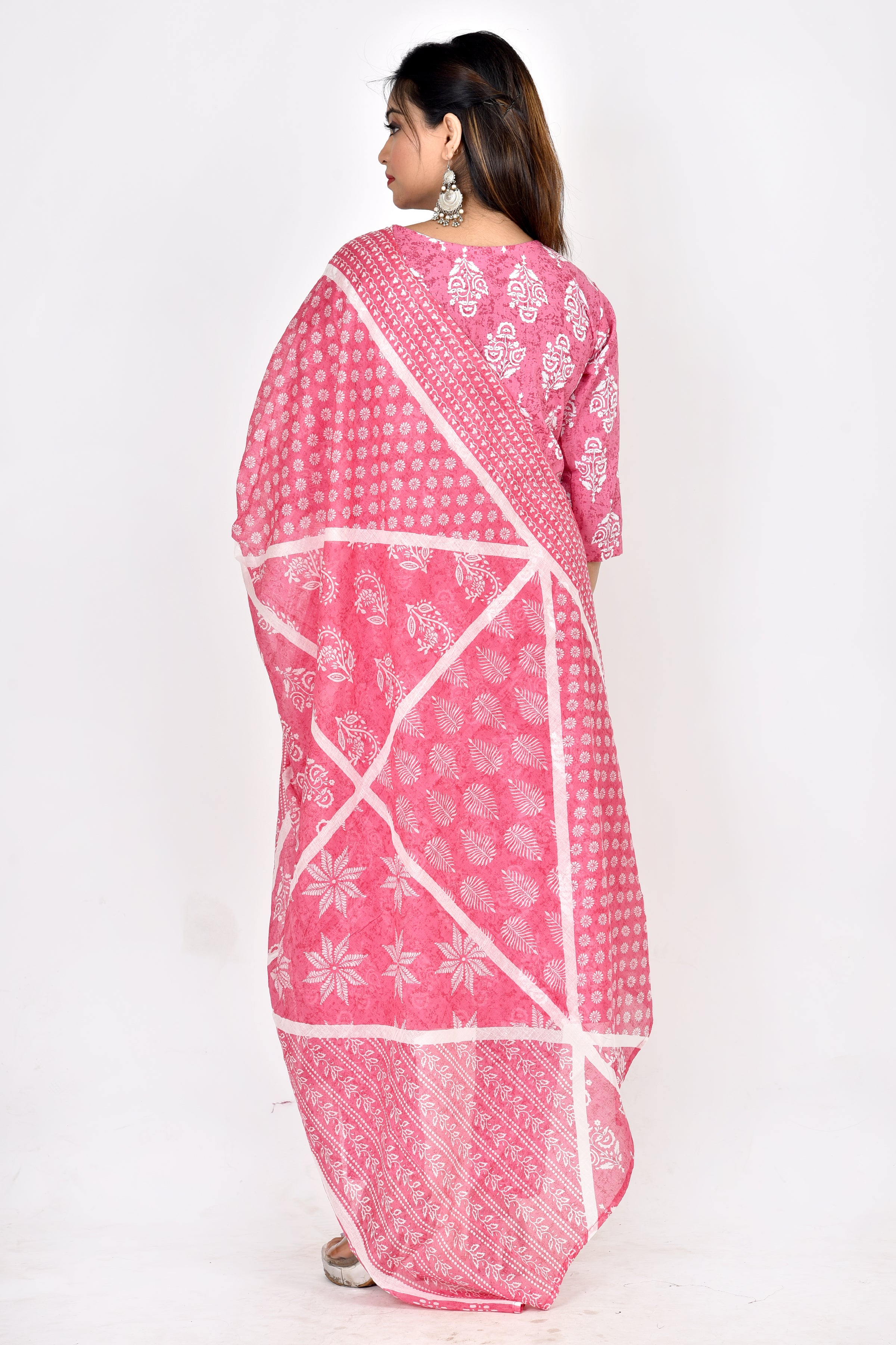 Pink Floral Print Kurta With Pant & Dupatta