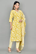 Yellow Geometric Print Embroidered Kurta With Pant & Dupatta