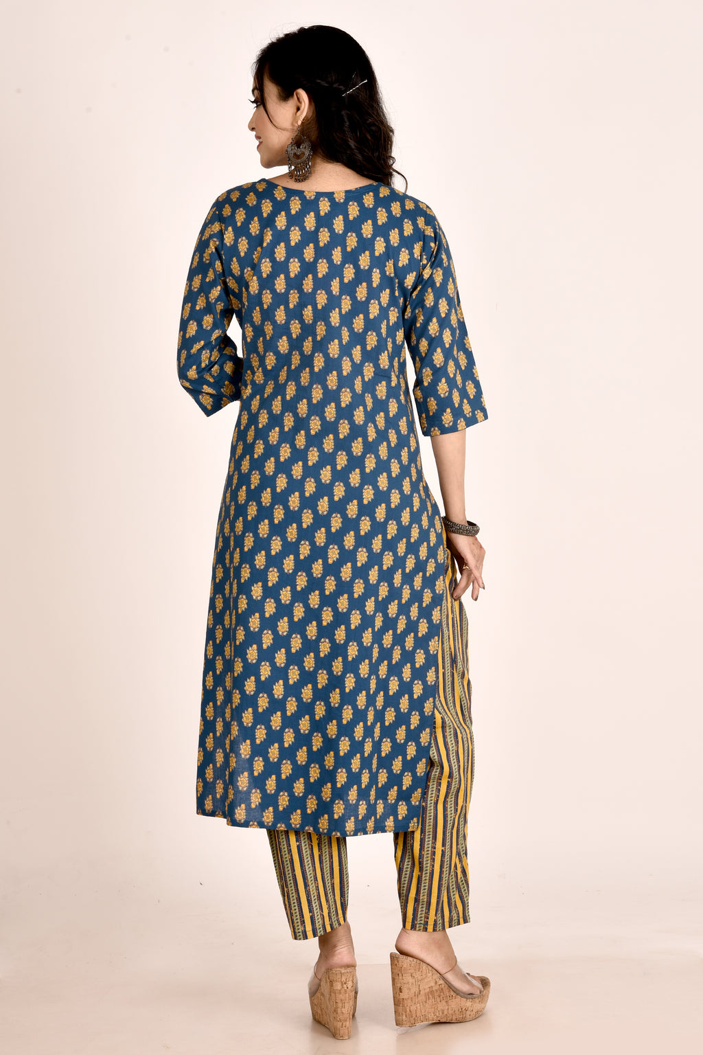 Teal Blue Floral Print Kurta
