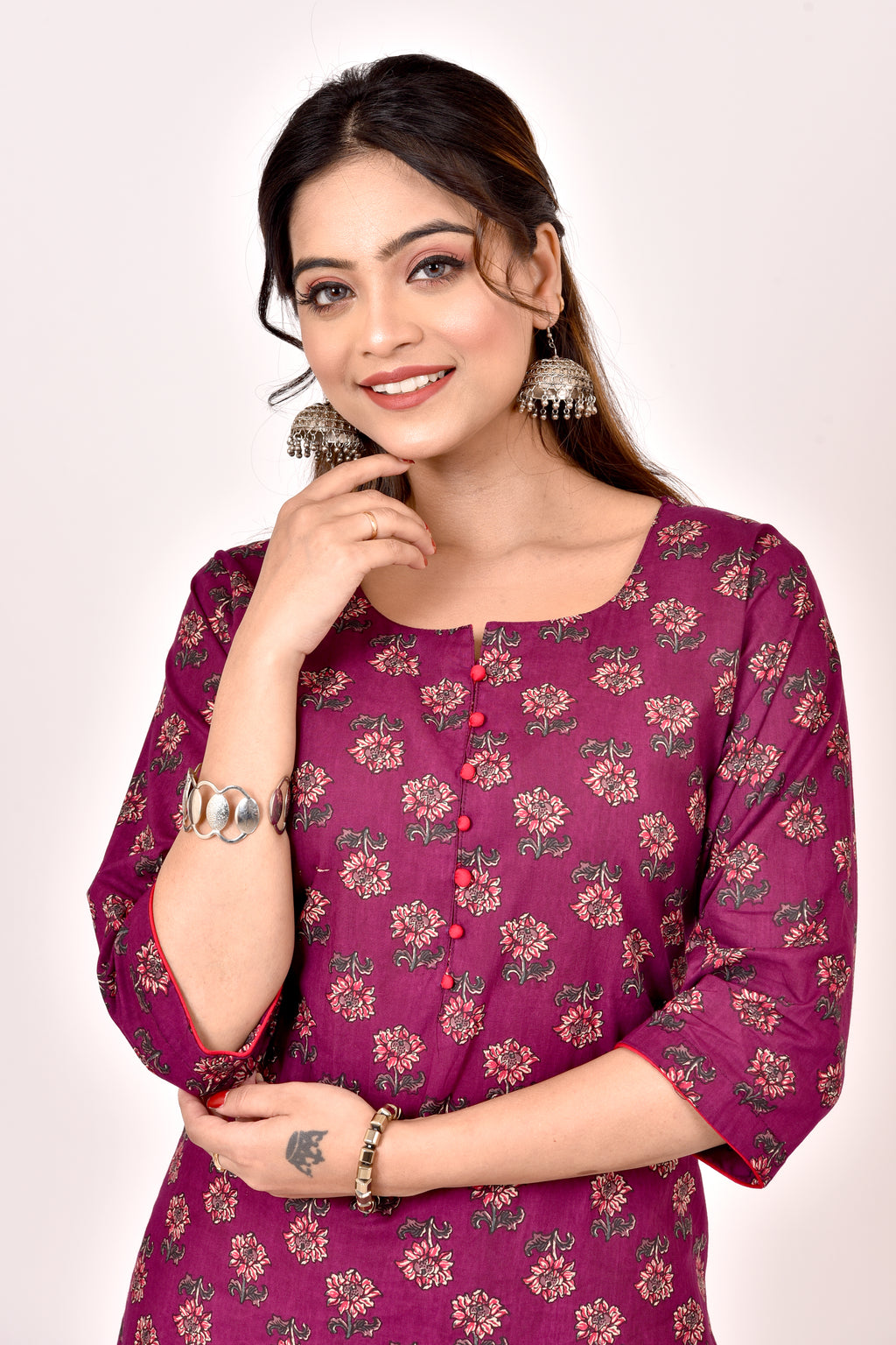 Mulberry Purple Floral Print Straight Kurta