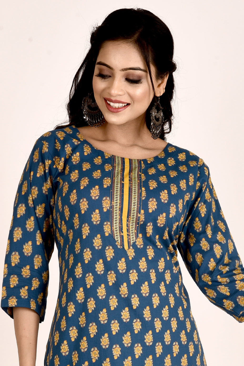 Teal Blue Floral Print Kurta