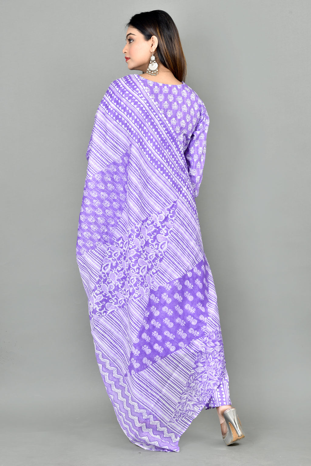 Lavender Floral Print Kurta With Pant & Dupatta
