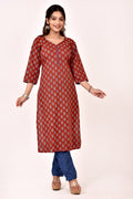Rust Floral Print Straight Kurta