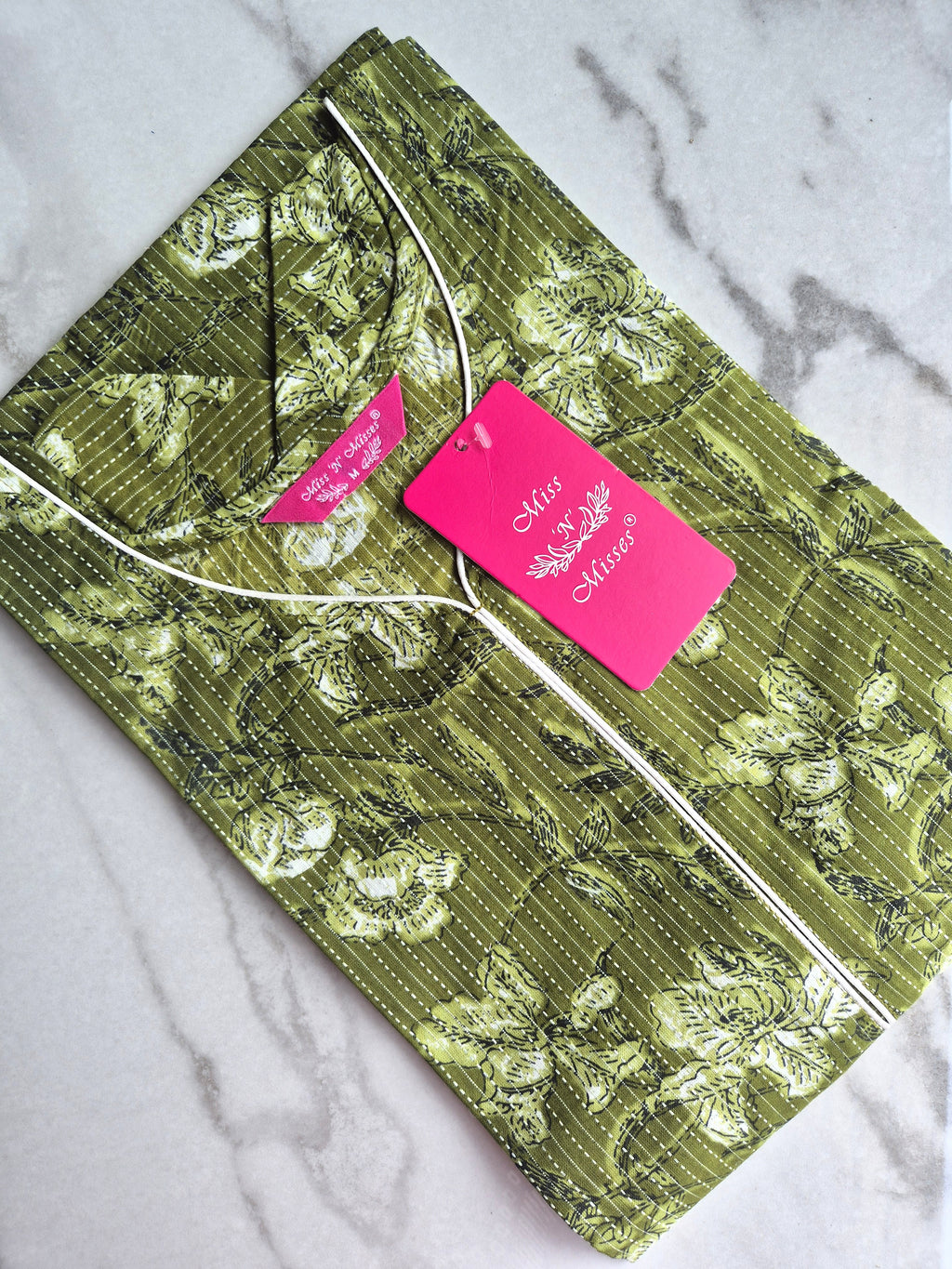 Olive Green Floral Print Threadwork Straight Kurta