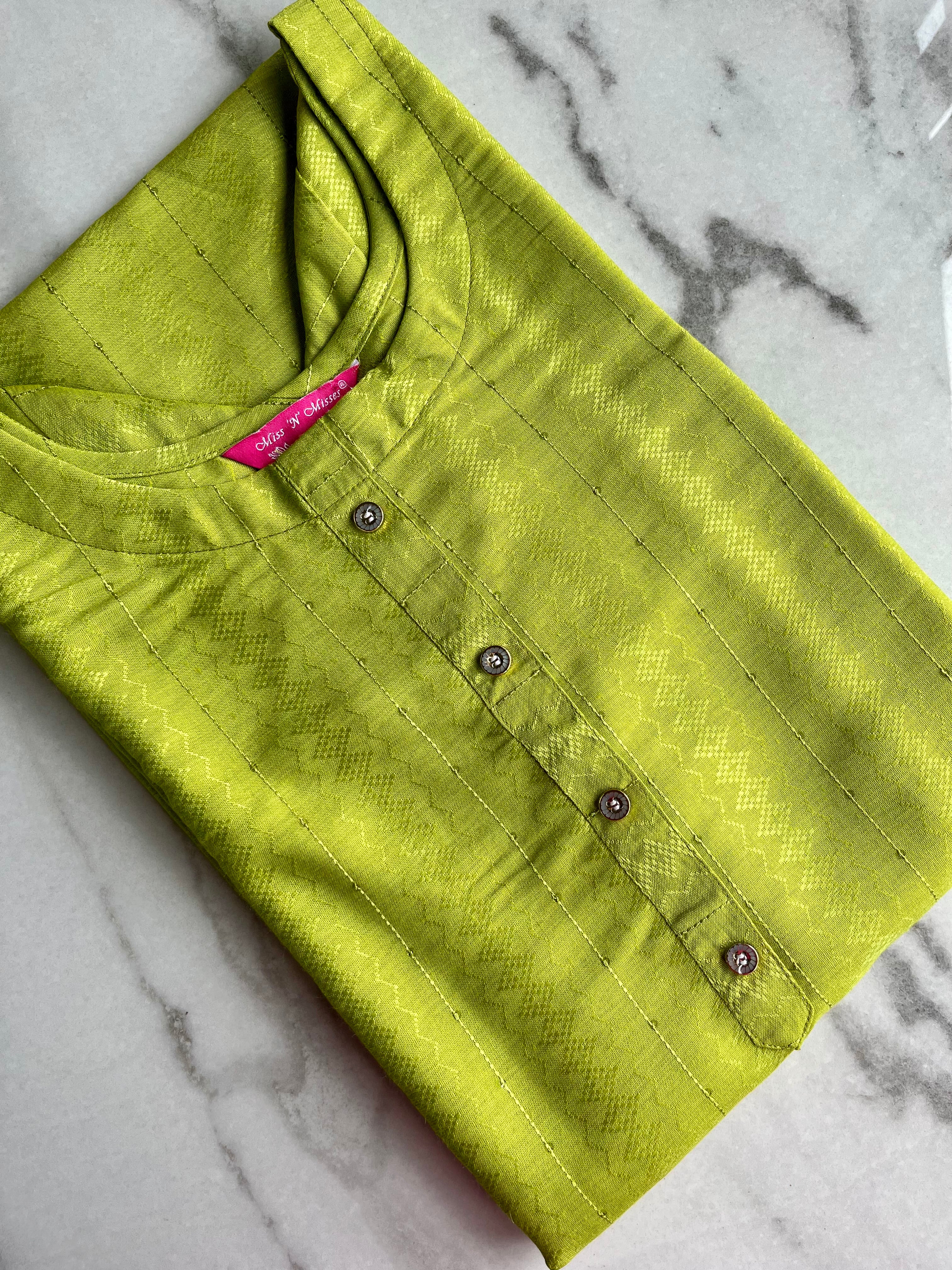 Lime Green Self-Design Kurta