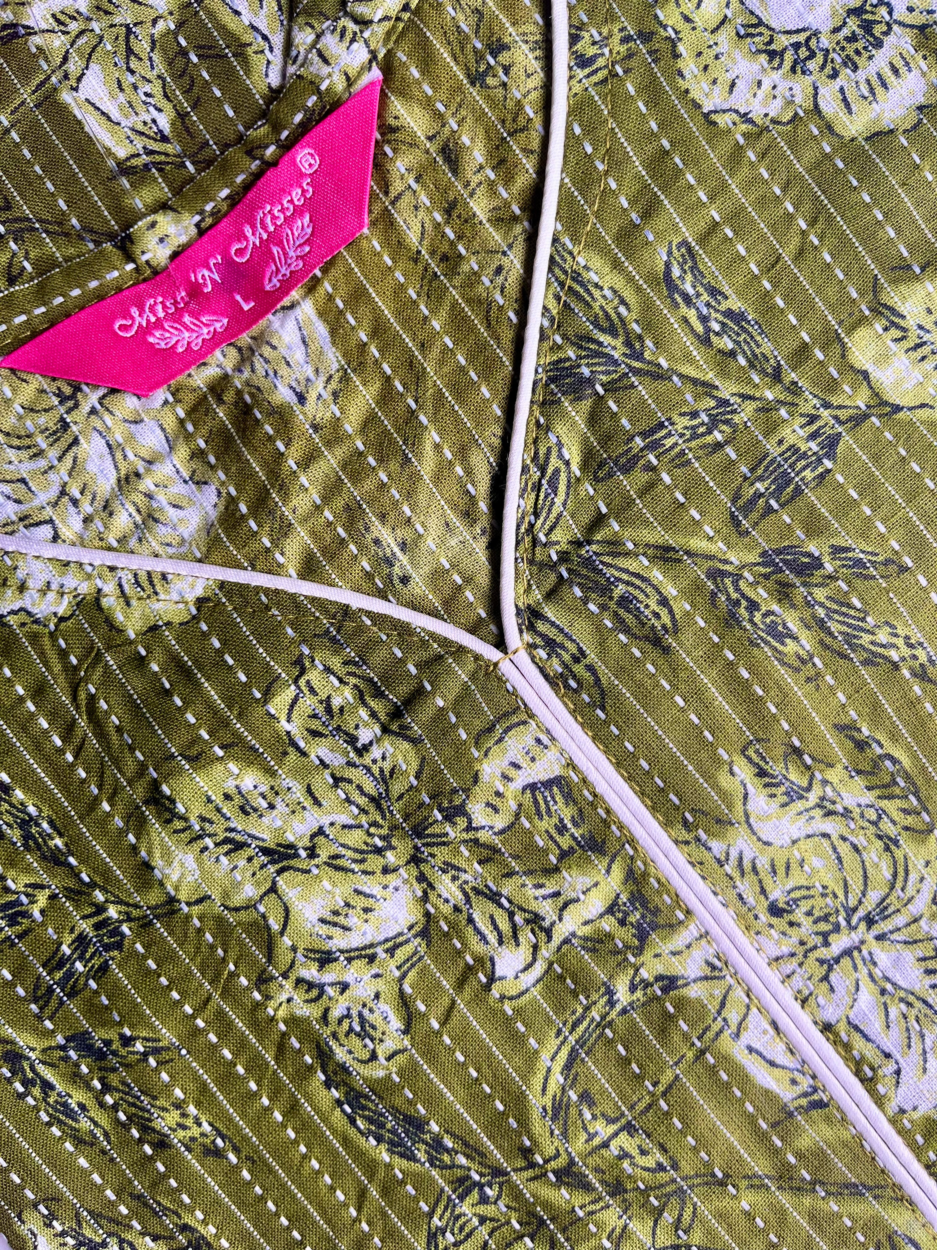 Olive Green Floral Print Threadwork Kurta With Pant