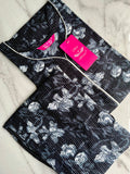 Black Floral Print Threadwork Kurta With Pant