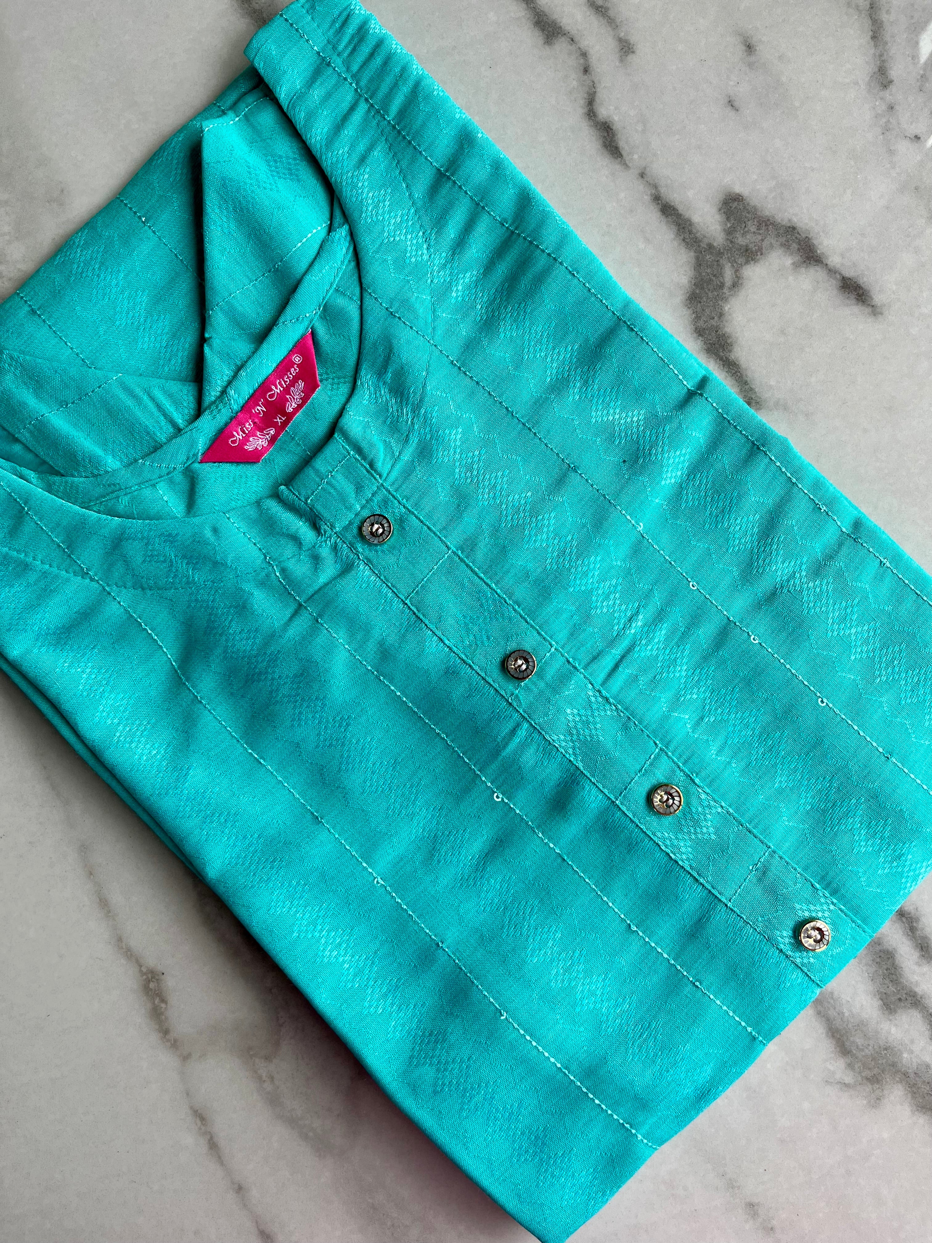 Aqua Blue Self-Design Kurta