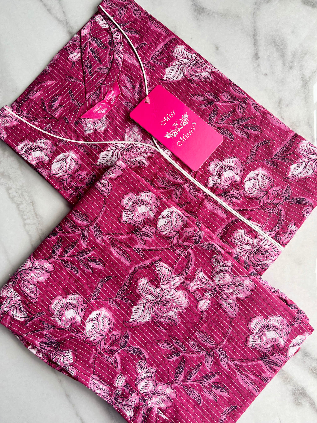 Maroon Floral Print Threadwork Kurta With Pant