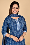 Blue Floral Embroidered Kurta With Pant With Dupatta