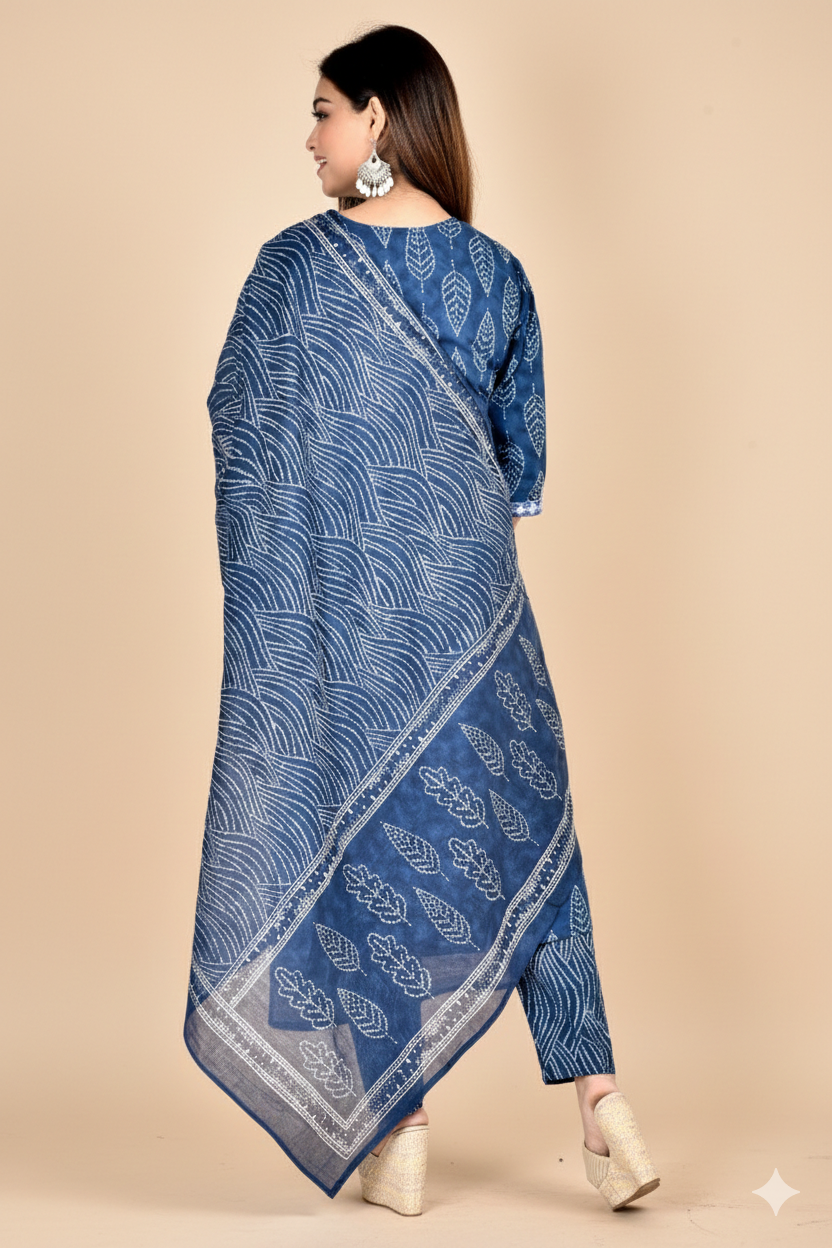 Blue Floral Embroidered Kurta With Pant With Dupatta