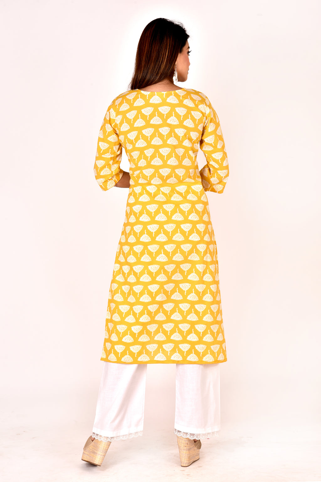 Yellow Floral Embroidered Straight Kurta