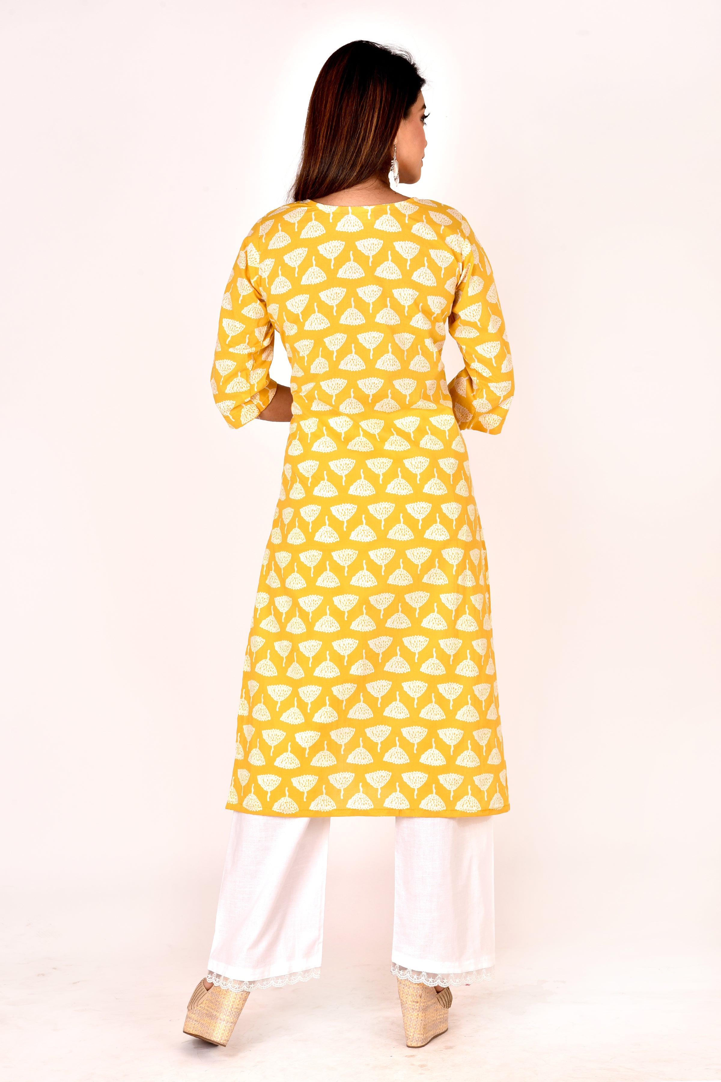 Yellow Floral Embroidered Straight Kurta