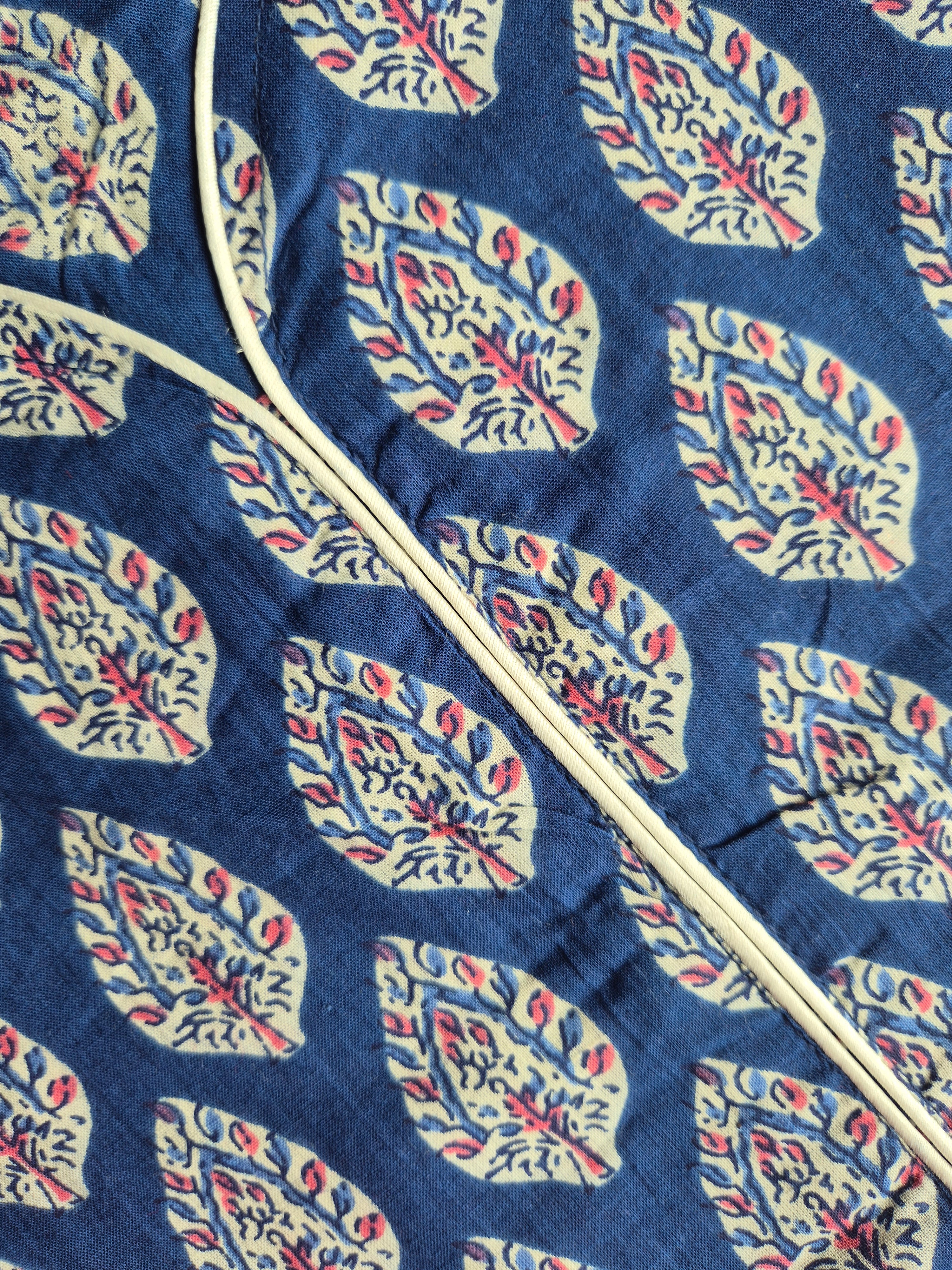 Navy Blue Leaf Print Straight Kurta