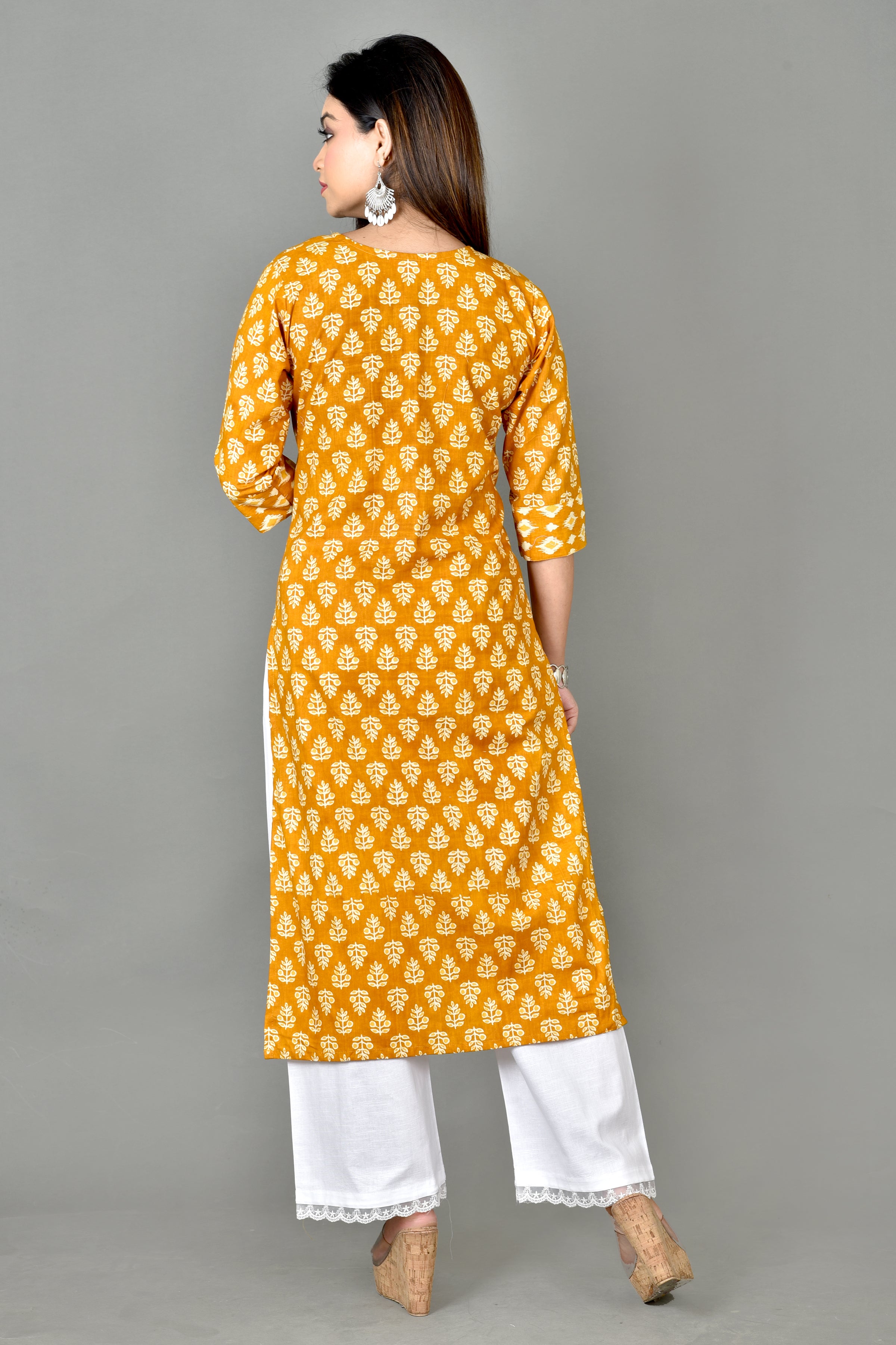 Mustard Yellow Mix Match Floral Print Straight Kurta