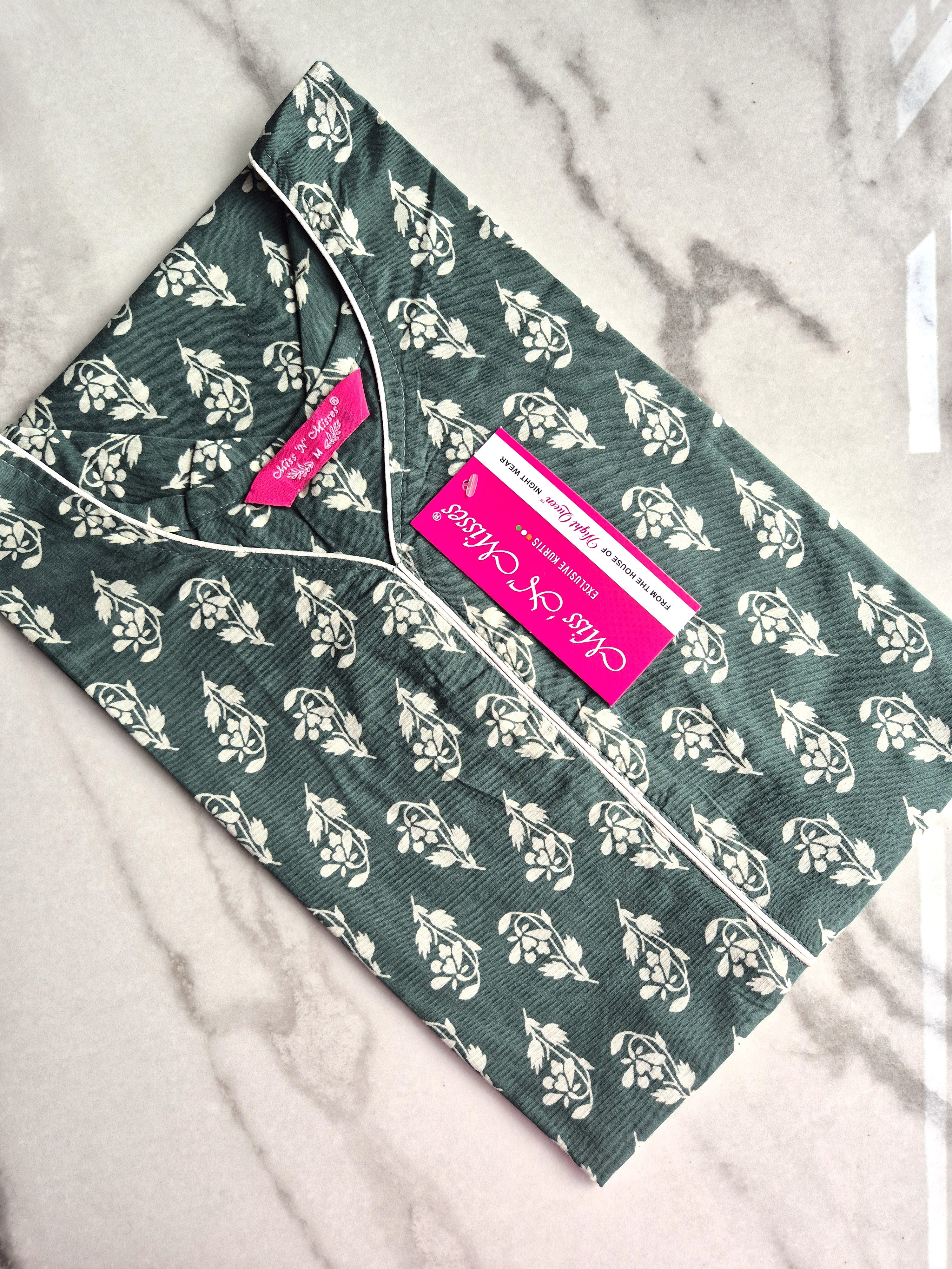 Green Floral Print Straight Kurta