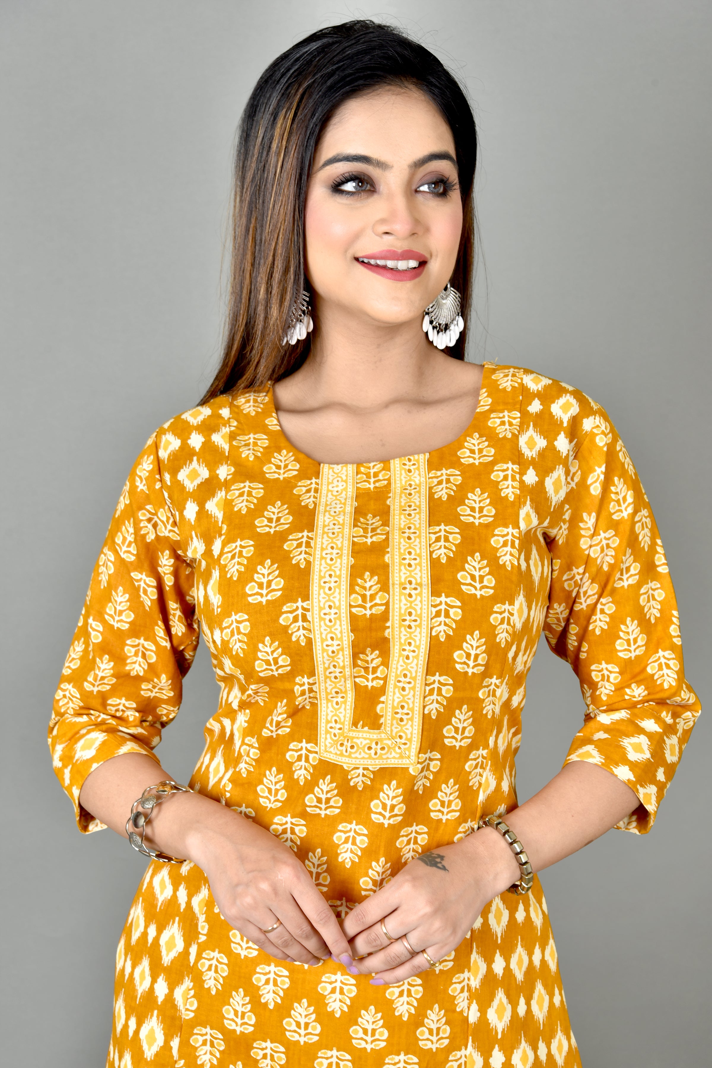 Mustard Yellow Mix Match Floral Print Straight Kurta