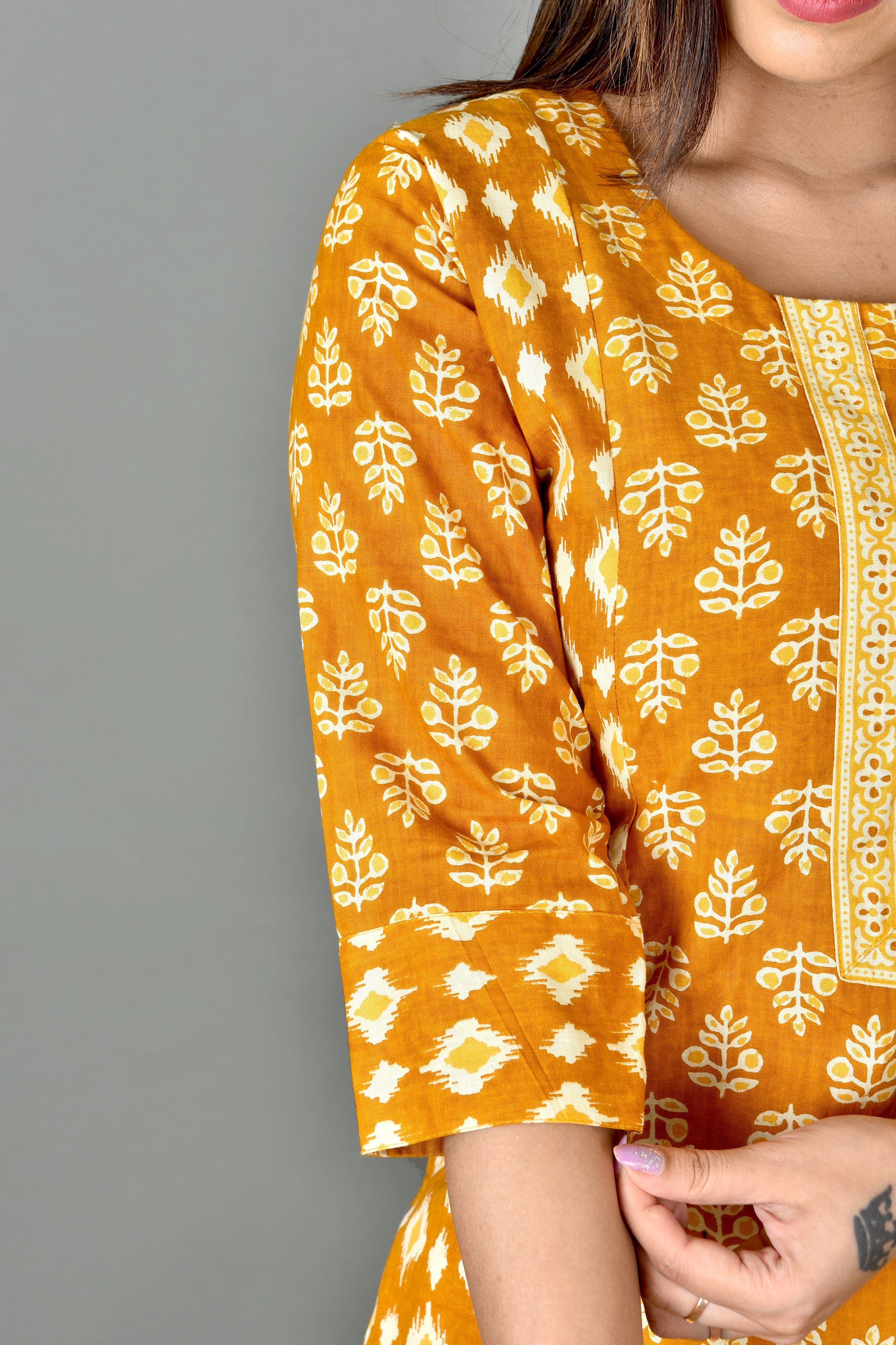 Mustard Yellow Mix Match Floral Print Straight Kurta