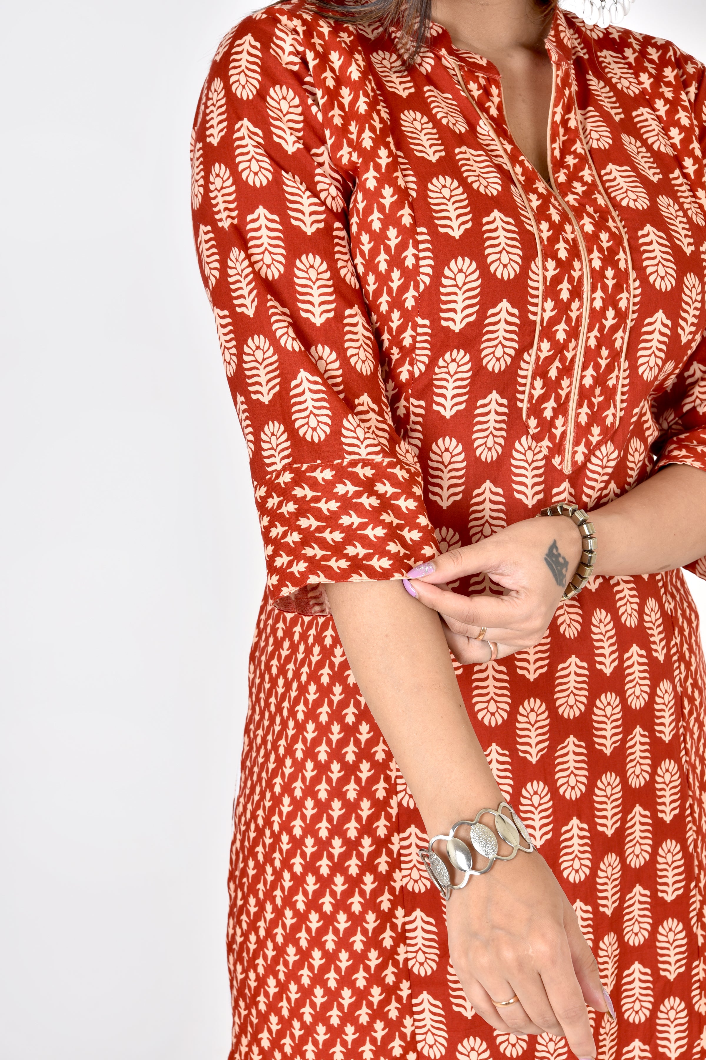 Maroon Mix & Match Floral Print Straight Kurta