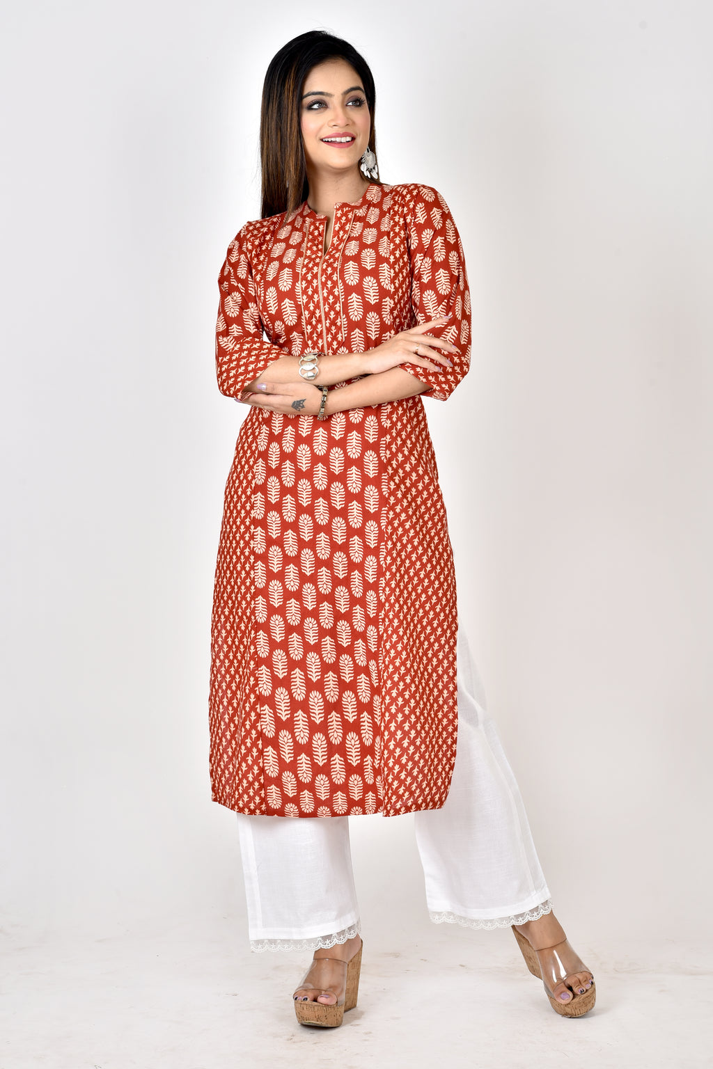 Maroon Mix & Match Floral Print Straight Kurta