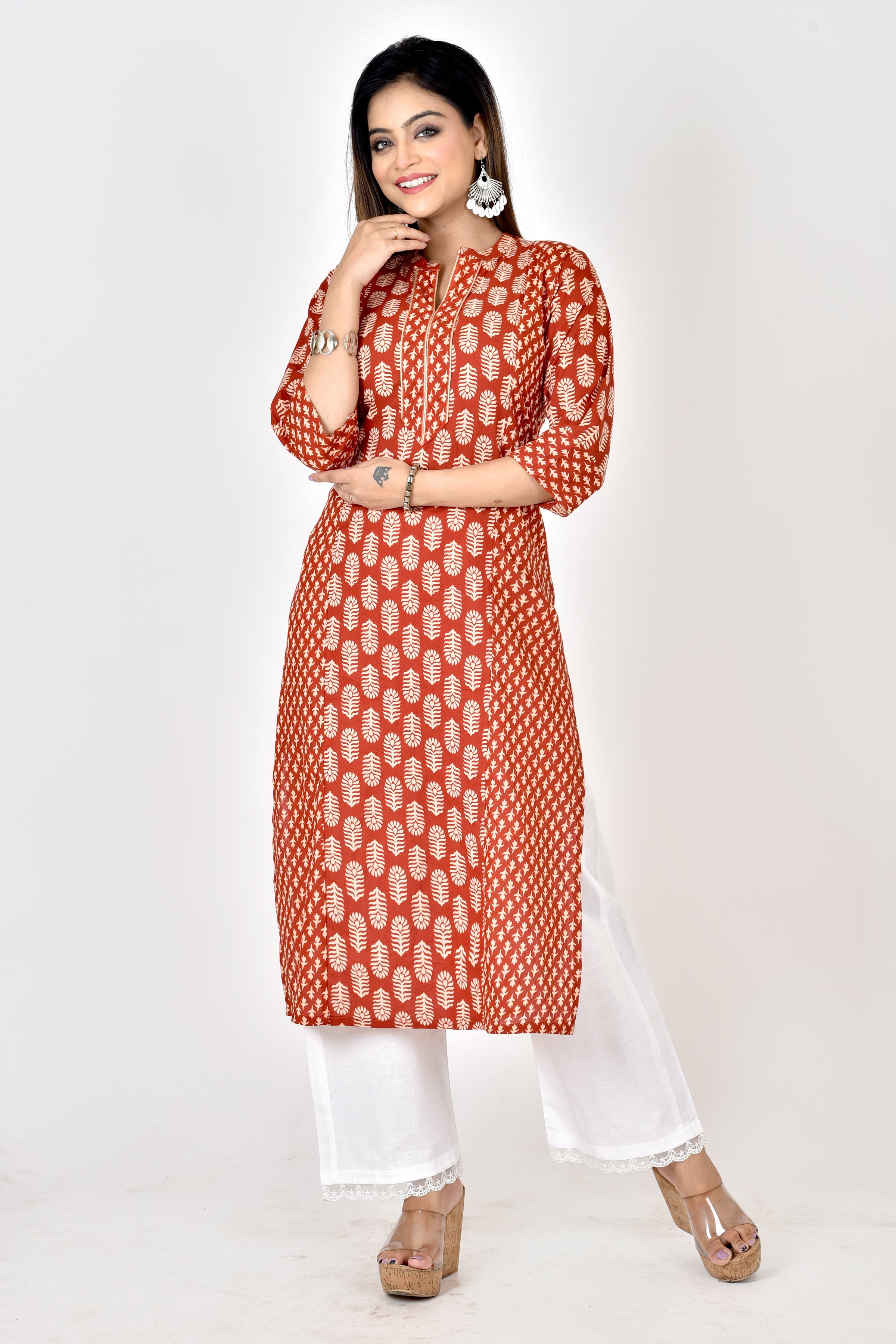 Maroon Mix & Match Floral Print Straight Kurta