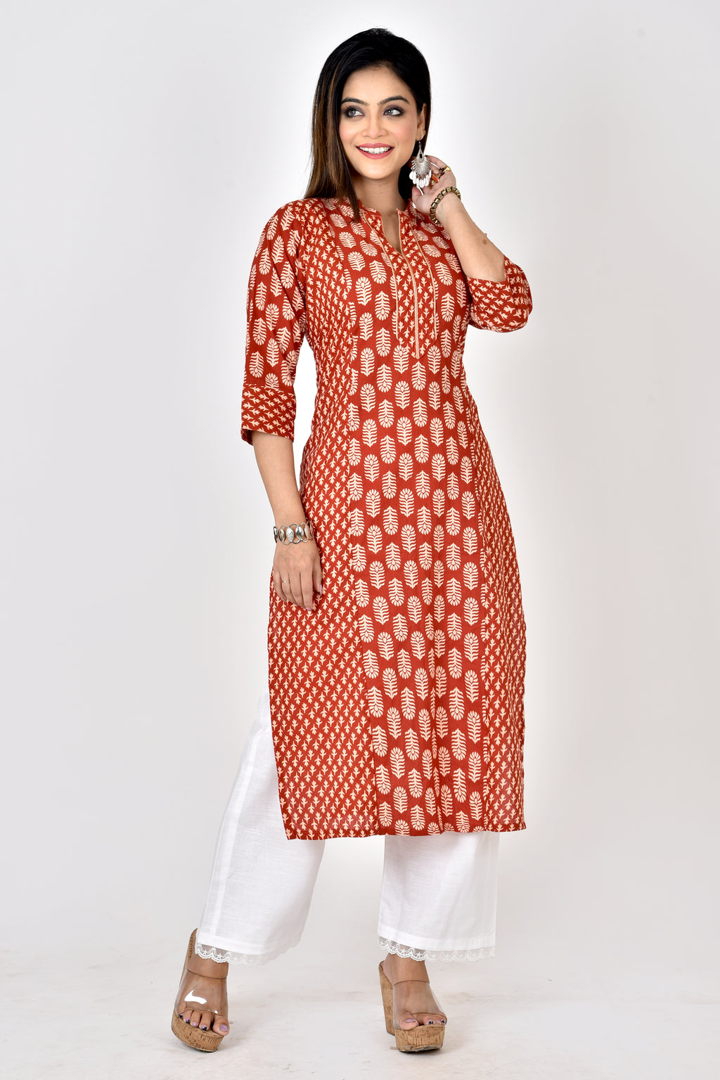 Maroon Mix & Match Floral Print Straight Kurta