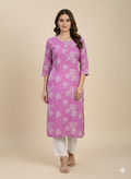 Pink Rose Print Straight Kurta