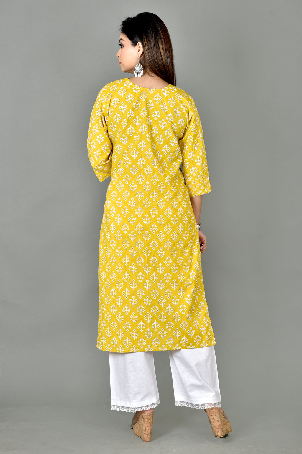 Yellow Mix & Match Floral Print Embroidered Straight Kurta