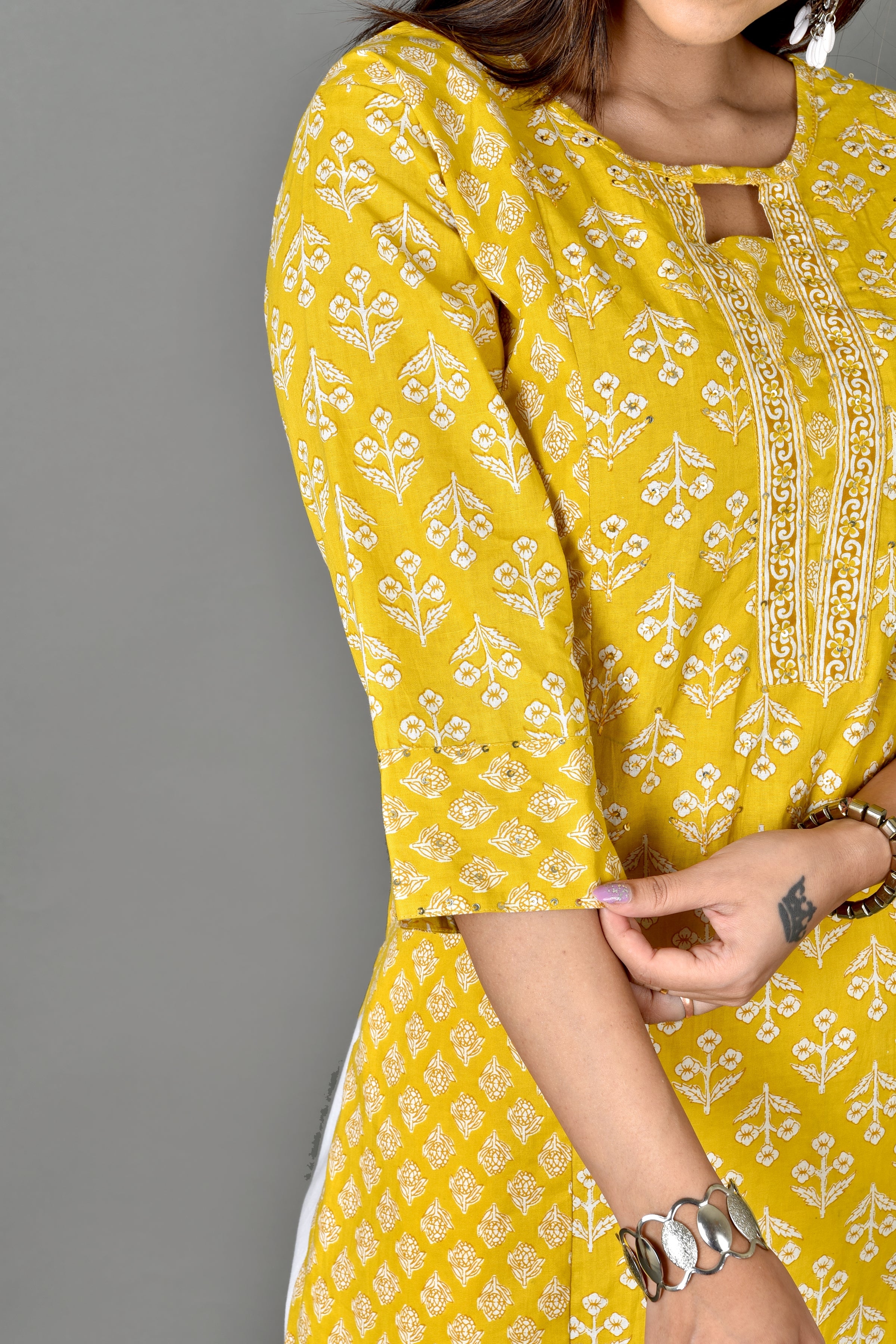 Yellow Mix & Match Floral Print Embroidered Straight Kurta