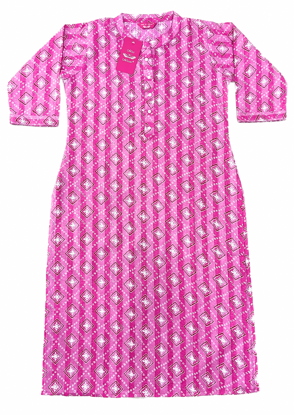Pink Geometric Threadwork Straight Kurta