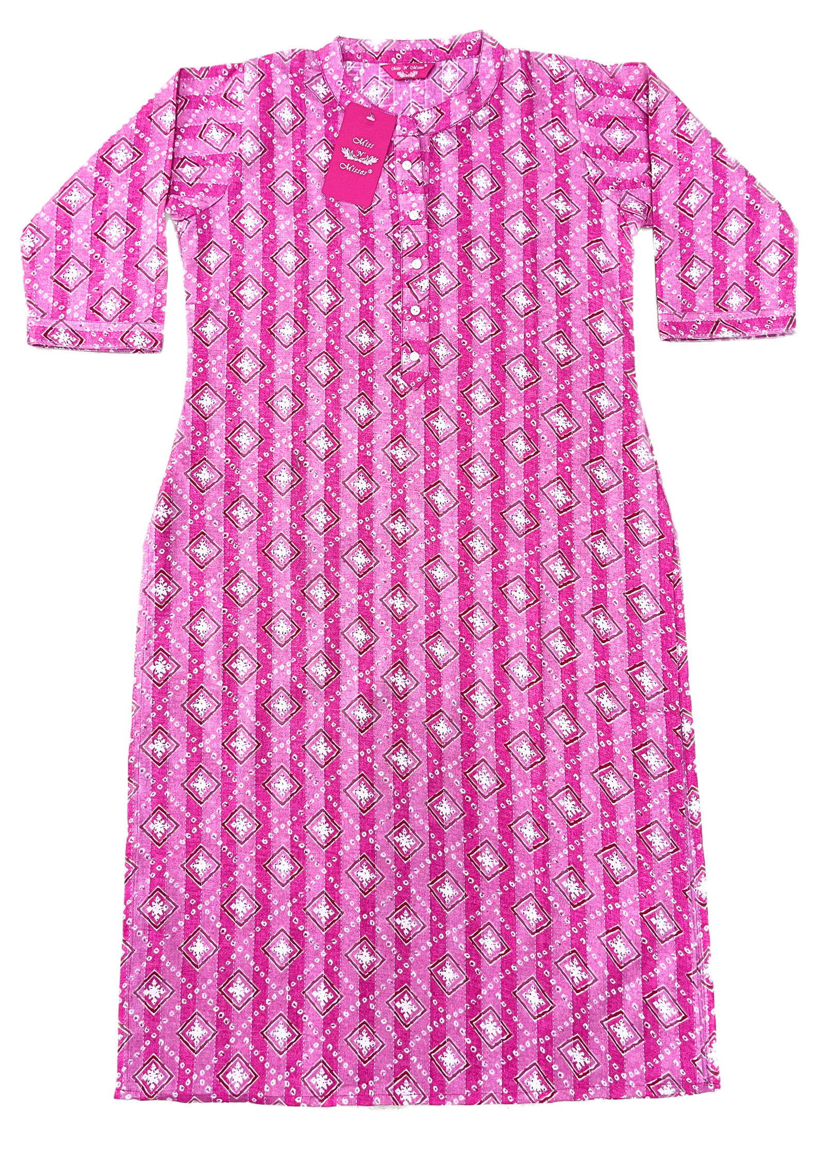 Pink Geometric Threadwork Straight Kurta