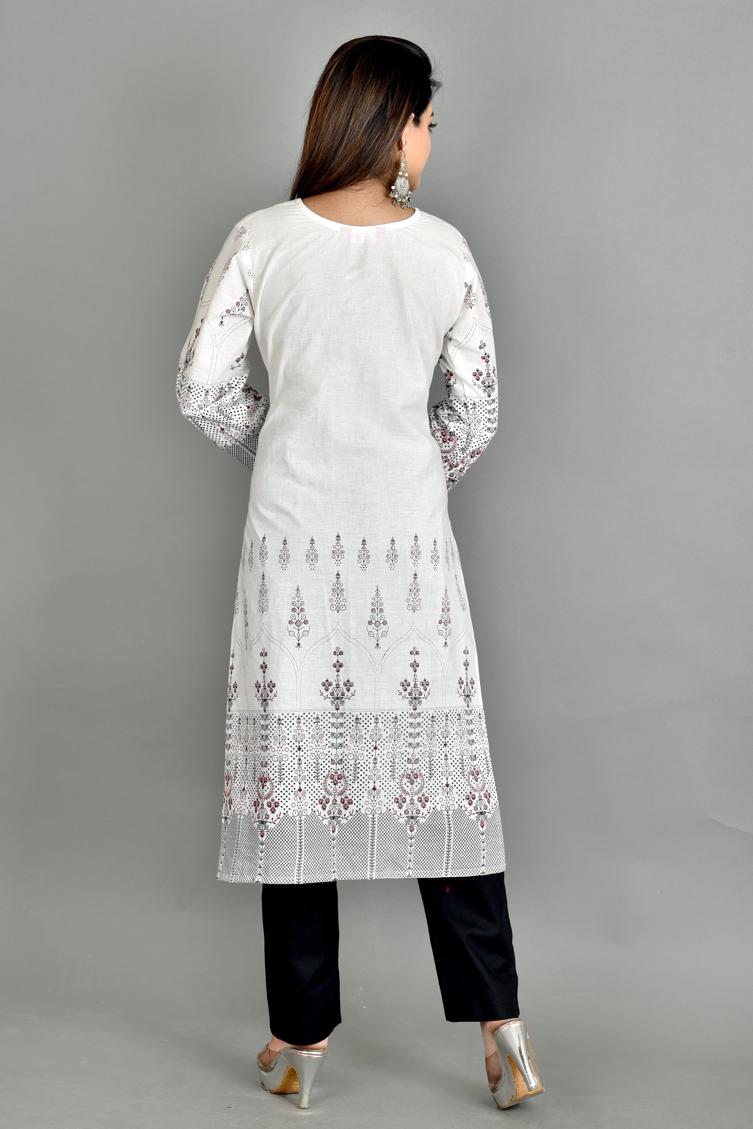 White Geometric Print Straight Kurta