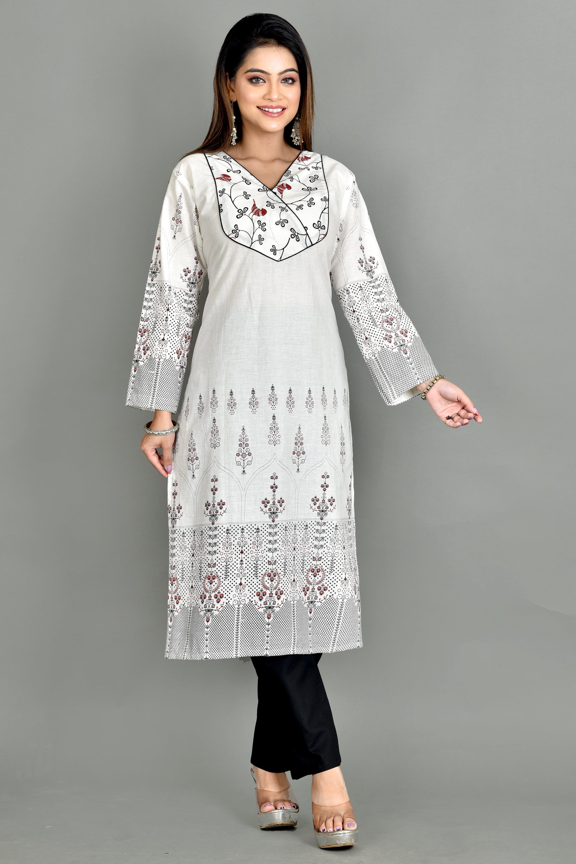 White Geometric Print Straight Kurta