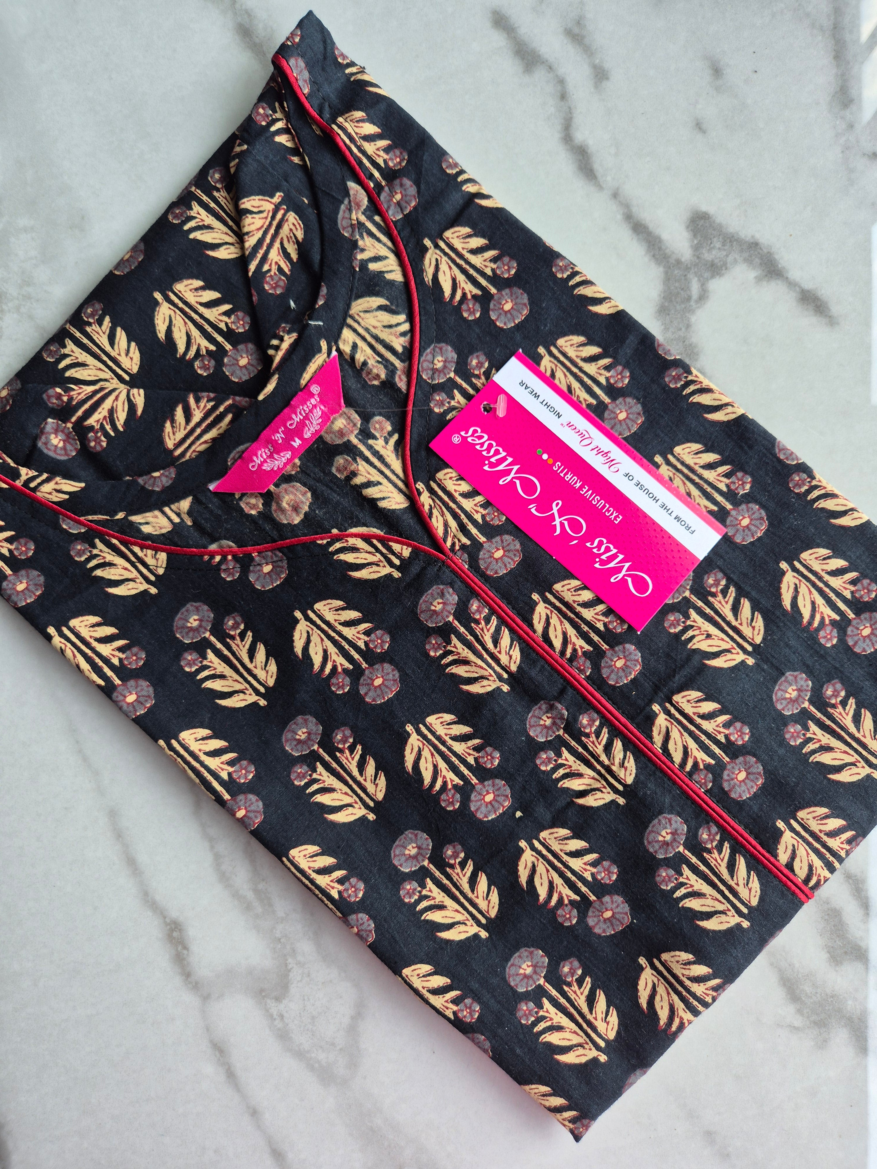 Black Floral Print Straight Kurta