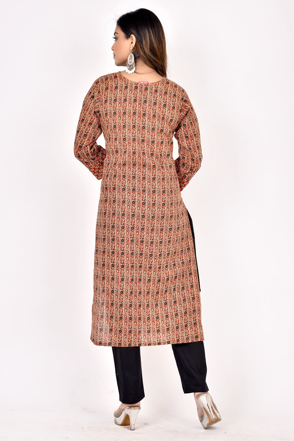 Maroon & Black Mix & Match Geometric Print Straight Kurta