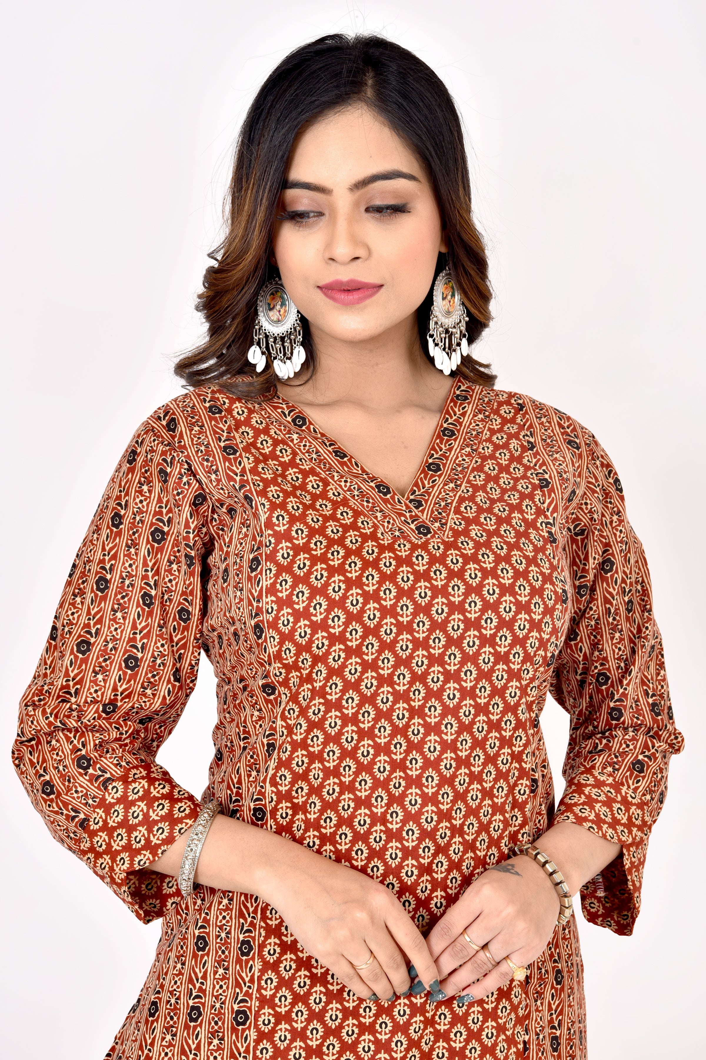 Maroon & Black Mix & Match Geometric Print Straight Kurta